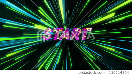 Image of start text over neon light trails on black background Image of start text over neon light trails on black background 116214894