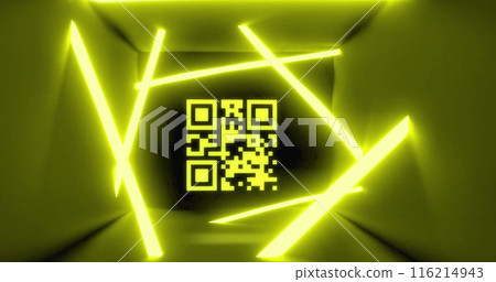 Image of glowing qr code over neon lines Image of glowing qr code over neon lines 116214943