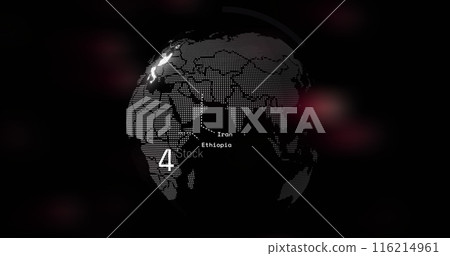 Image of numbers and data processing over globe and dark background Image of numbers and data processing over globe and dark background 116214961