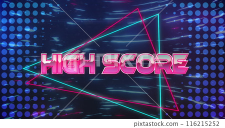 Image of high score text on triangular banner and blue light trails spinning in seamless pattern Image of high score text on triangular banner and blue light trails spinning in seamless pattern 116215252