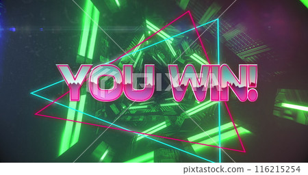 Image of high score text on neon banner against neon green triangular in seamless pattern Image of high score text on neon banner against neon green triangular in seamless pattern 116215254