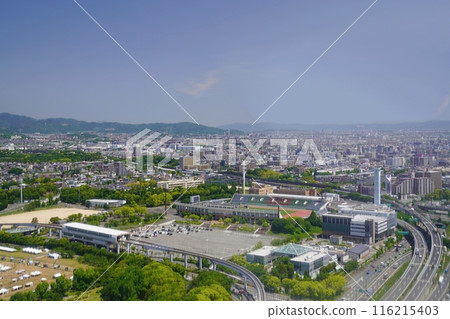Suita, Osaka - Expo 70 Commemorative Stadium and Resource Recycling Energy Center seen from the Ferris wheel (northeast, early summer) Suita, Osaka - Expo 70 Commemorative Stadium and Resource Recycling Energy Center seen from the Ferris wheel (northeast, early summer) 116215403