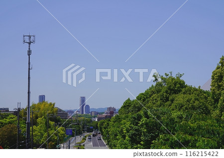 Osaka Suita Expo Commemoration Park Expo Outer Ring Road and Senri Chuo (westward from the south entrance of the park) (early summer) 116215422