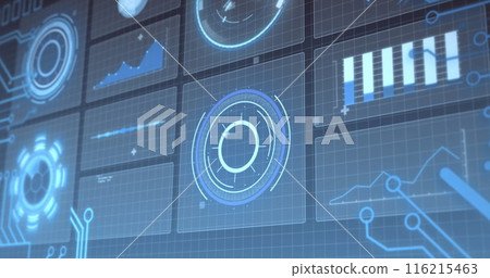 Image of hud screens with multiple graphs over grid pattern 116215463