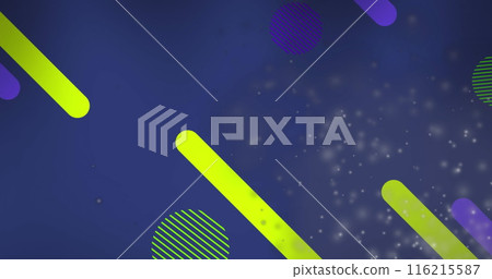 Image of particles and geometric shapes against blue background 116215587