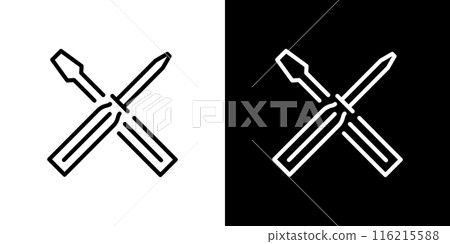 簡單的十字和平頭螺絲起子線圖標 116215588