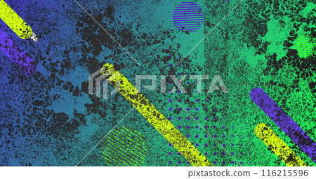 Image of black color splash over geometric shapes against blue background 116215596