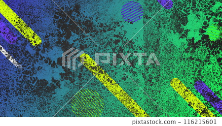 Image of black color splash over geometric shapes against blue background Image of black color splash over geometric shapes against blue background 116215601