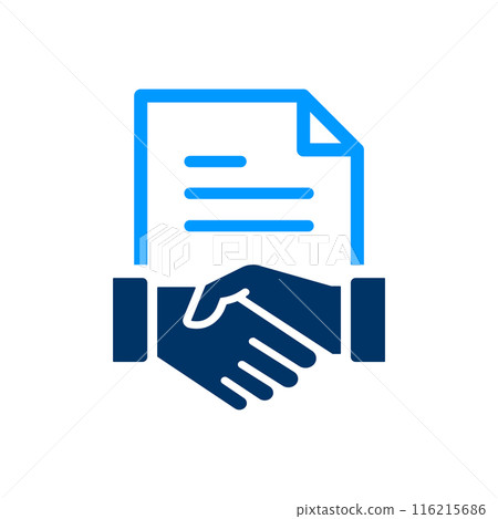 Graphic icon of a handshake with a document, symbolizing agreements and contracts. Vector illustration. Graphic icon of a handshake with a document, symbolizing agreements and contracts. Vector illustration. 116215686