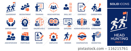 Head Hunting icon set. Collection of winner, recruitment, interview, human resources and more. Vector illustration. Easily changes to any color. Head Hunting icon set. Collection of winner, recruitment, interview, human resources and more. Vector illustration. Easily changes to any color. 116215761