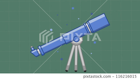 Image of telescope icon over grid network on green background with copy space Image of telescope icon over grid network on green background with copy space 116216015