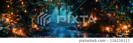 Mystical fairy grotto with glowing crystals and fairy lanterns, hidden in a magical forest, Enchanting, Digital Art, Deep Colors 116216111