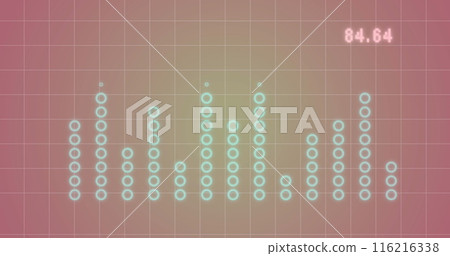 Image of statistical data processing over grid network against pink background Image of statistical data processing over grid network against pink background 116216338