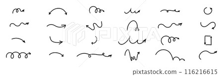 Spiral arrow doodle, wavy twist minimal squiggly line set. Curve comic turn way direction. Playful quirky simple free hand elements. Spiral arrow doodle, wavy twist minimal squiggly line set. Curve comic turn way direction. Playful quirky simple free hand elements. 116216615