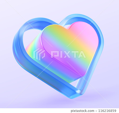 Heart with rainbow flag and blue glass border frame isolated 3d render icon. Love symbol of lgbt community, sexual minorities, gays and lesbians, celebration pride month, week or day. 3D illustration Heart with rainbow flag and blue glass border frame isolated 3d render icon. Love symbol of lgbt community, sexual minorities, gays and lesbians, celebration pride month, week or day. 3D illustration 116216859