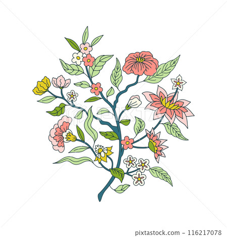 Pink chinoiserie hand drawn motif 116217078