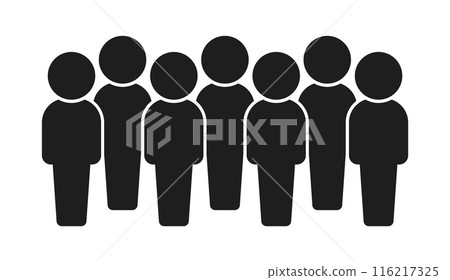 Icon/pictogram of seven people standing - Simple image of a group of seven or a group of multiple people 116217325