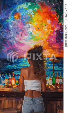 Neon illustration of dancers in a nightclub 116217383