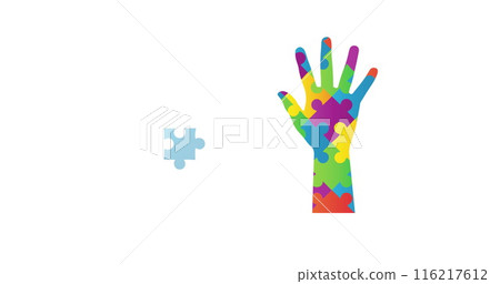 Image of Jigsaw puzzle forming a square and hand against white background Image of Jigsaw puzzle forming a square and hand against white background 116217612