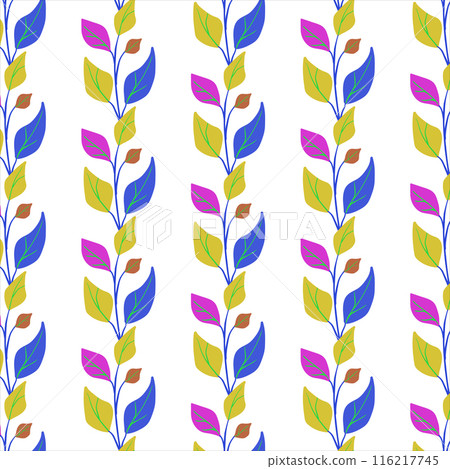 Seamless pattern autumn branch. Vegetable vertical stripes. Isolated object. Hand drown. Flat vector illustration 116217745
