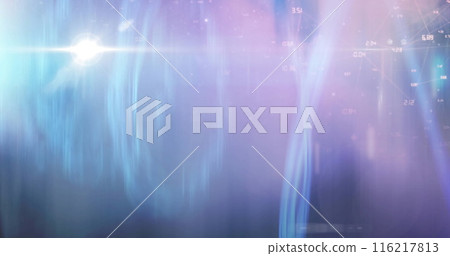 Image of network of connection and lights over blue and black background 116217813