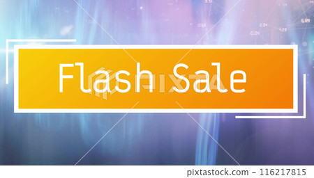 Image of flash sale text on orange banner over pink to blue background 116217815
