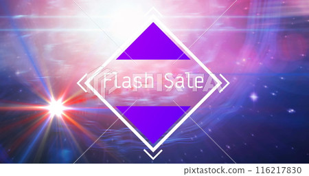 Image of flash sale text in white frame over pink to blue background 116217830