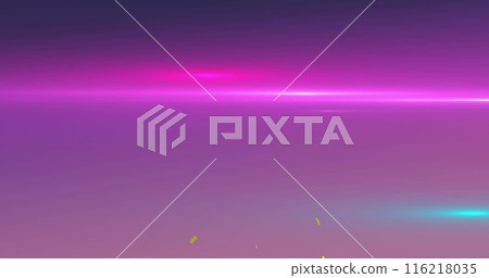 Image of confetti falling over glowing lights on purple background Image of confetti falling over glowing lights on purple background 116218035