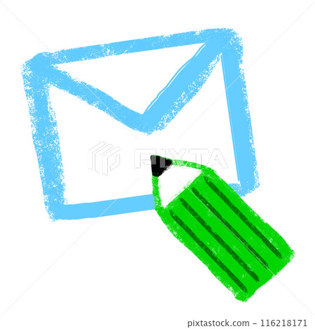 Envelope and pencil illustration, crayon touch Envelope and pencil illustration, crayon touch 116218171