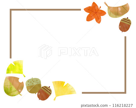 Watercolor-style fallen leaves and acorns frame Watercolor-style fallen leaves and acorns frame 116218227