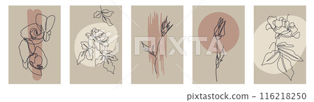Abstract minimalist cards set with one continuous line bloom Abstract minimalist cards set with one continuous line bloom 116218250