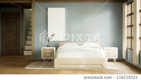 muji style empty room decorated with wooden bed, white wall and wooden wall. 3d rendering 116218322