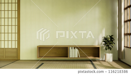 Cabinet room wooden interior wabisabi  decoration japanese style.3D rendering 116218386