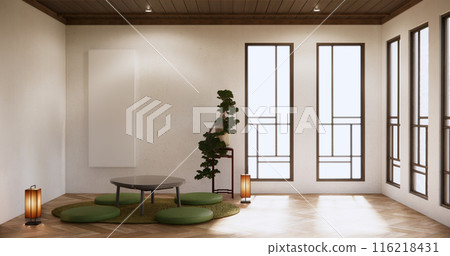 Modern with low table and pillow on minimal room japan style. 116218431