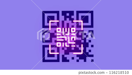 Image of qr code and neon qr code on purple background 116218510