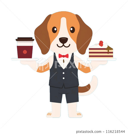 Beagle dog of cafe employee carrying cake 6 / flyer and poster material 116218544