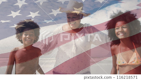 Image of flag of united states of america over african american grandmother with grandchildren Image of flag of united states of america over african american grandmother with grandchildren 116218571