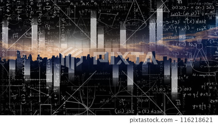 Image of mathematical formulas over cityscape 116218621
