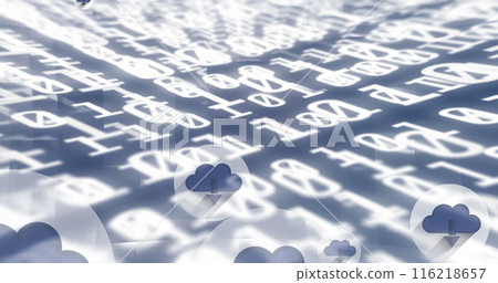 Image of cloud icon over binary coding Image of cloud icon over binary coding 116218657
