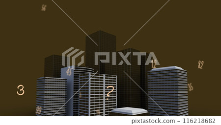 Image of falling numbers over cityscape Image of falling numbers over cityscape 116218682