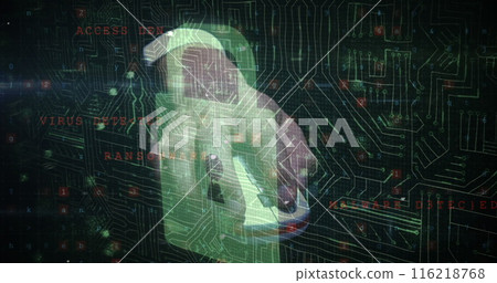 Image of cyber padlock and numbers over hand using mouse 116218768