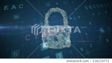 Image of cyber attack warning over online security padlock 116218772