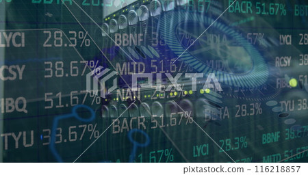Stock market data processing and round scanner against close up of a computer server 116218857