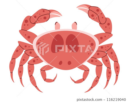 Hand drawn cartoon cute crab. Vector illustration of sea animal in doodle style. Suitable for decoration, sticker design 116219040