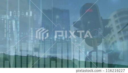 Image of graphs and financial data over traffic light 116219227