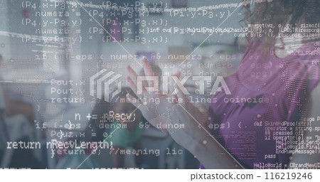 Image of data processing over diverse schoolchildren learning in classroom Image of data processing over diverse schoolchildren learning in classroom 116219246