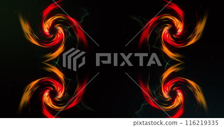 Image of four red digital waves spinning against copy space on black background 116219335