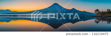 Reflected Mountain Peaks at Sunrise on Lake 116219475