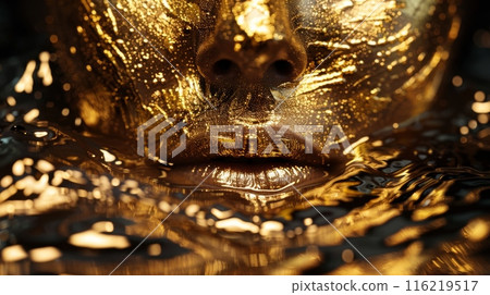 Woman submerging in golden water with gold leaf on skin 116219517