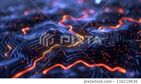 A blue and orange patterned surface with many dots 116219636